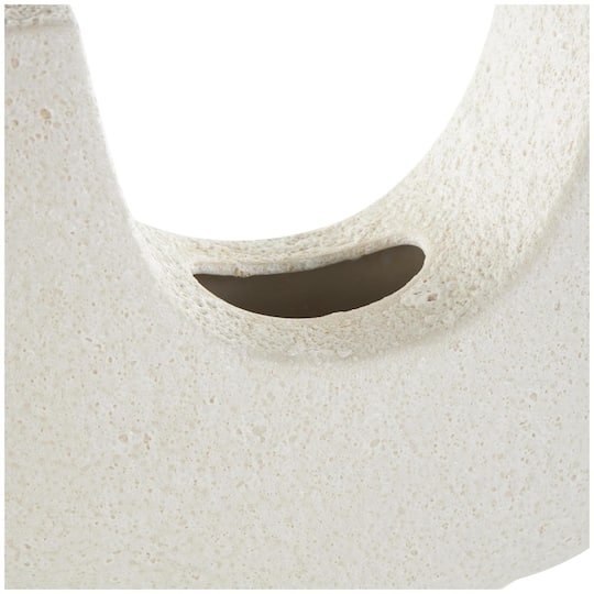 14" Speckled White Abstract Curved Ceramic Vase with Dual Openings